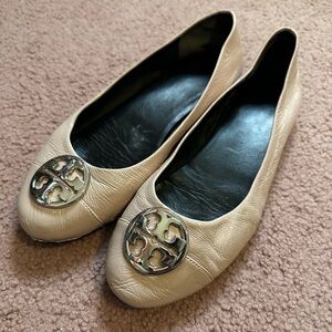 Tory Burch Chelsea Cap-toe Leather Ballet Flat In Pink Size 8.5 Damage